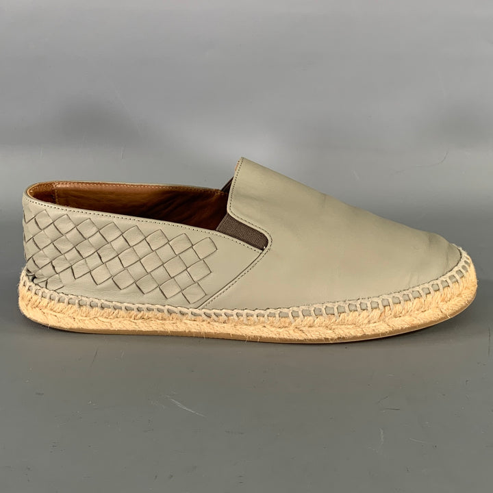BOTTEGA VENETA Size 9 Grey Leather Woven Espadrille Flats