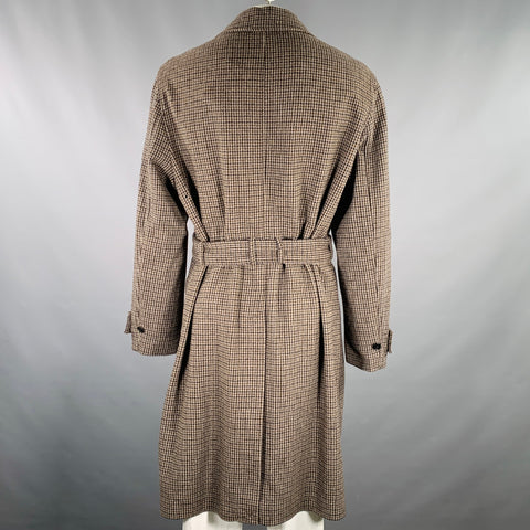 TED BAKER Size XXXL Brown Navy Plaid Wool Blend Belted Coat