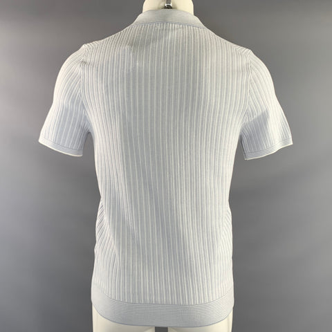 REISS Size XS White Light Blue Knit Viscose Blend Polo Short Sleeve Shirt