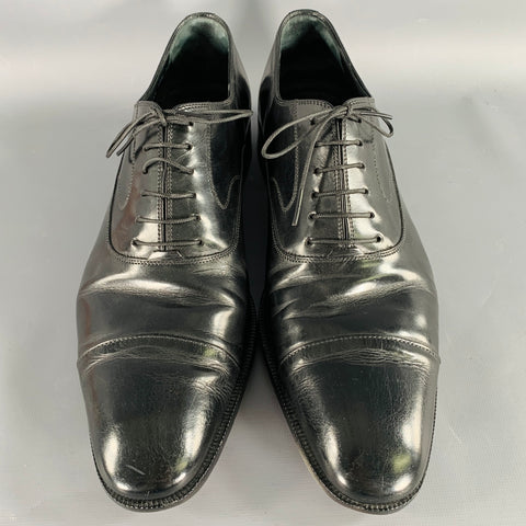 SALVATORE FERRAGAMO Size 10.5 Black Leather Cap Toe Lace-Up Shoes