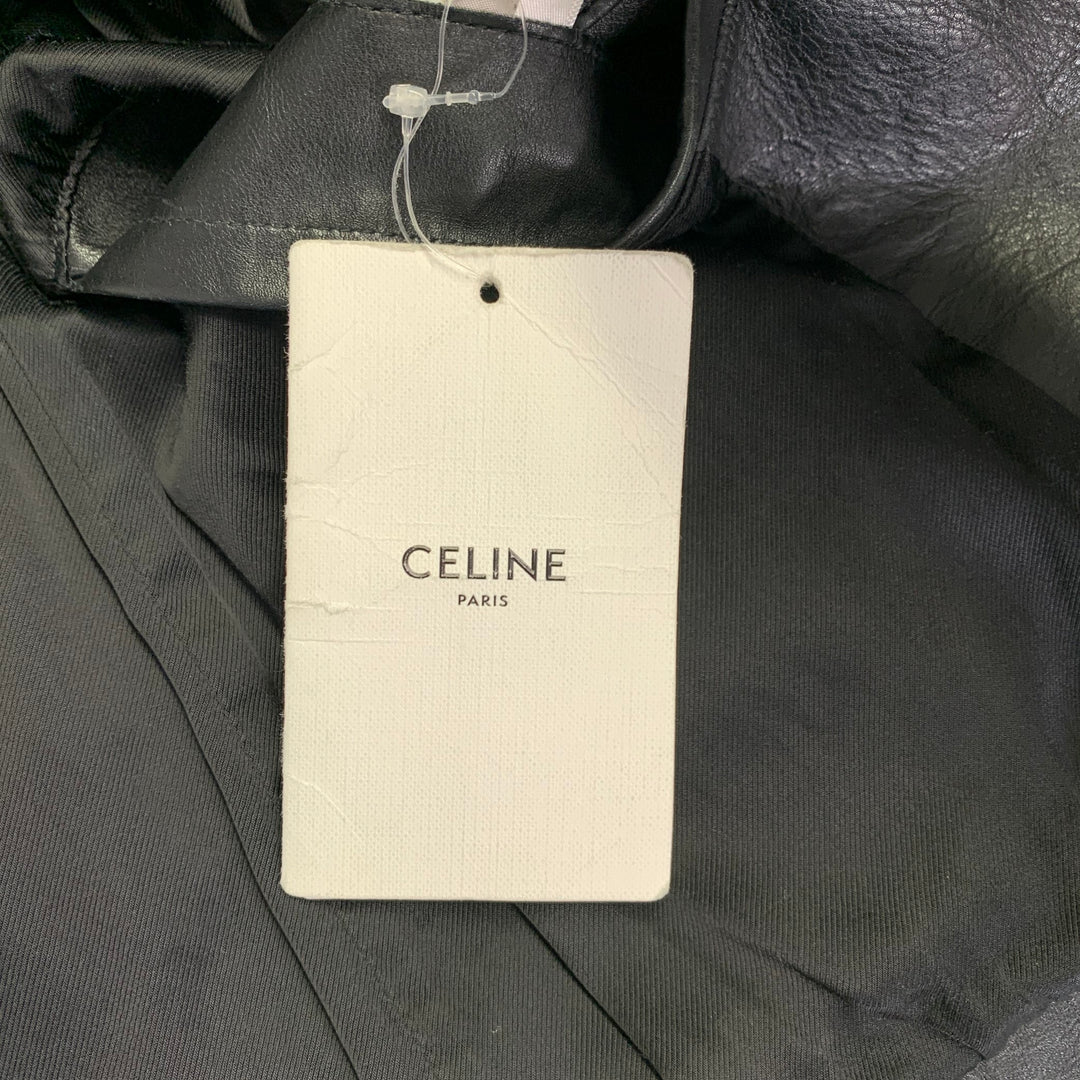 CELINE SS19 Size 4 Hedi Slimane Black Silver Calf Leather Motorcycle Jacket