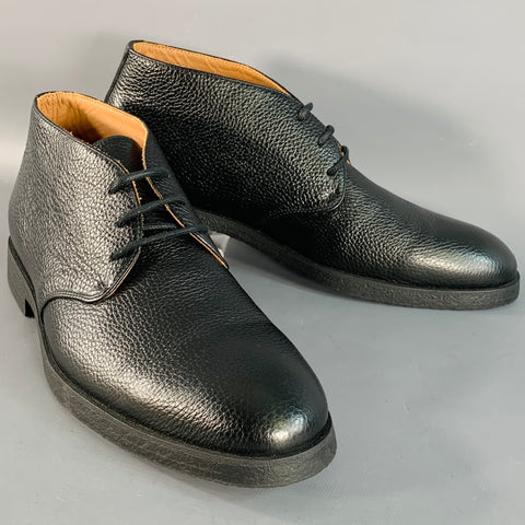 PAUL STUART Size 11 Linc Black Pebble Grain Leather Lace-Up Boots