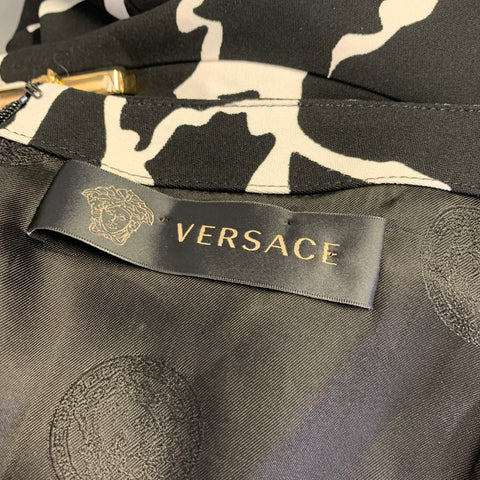 VERSACE Size 4 Black White Viscose  Elastane Cap Sleeves Dress