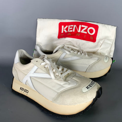 KENZO Size 9.5 White Nylon Lace Up Sneakers
