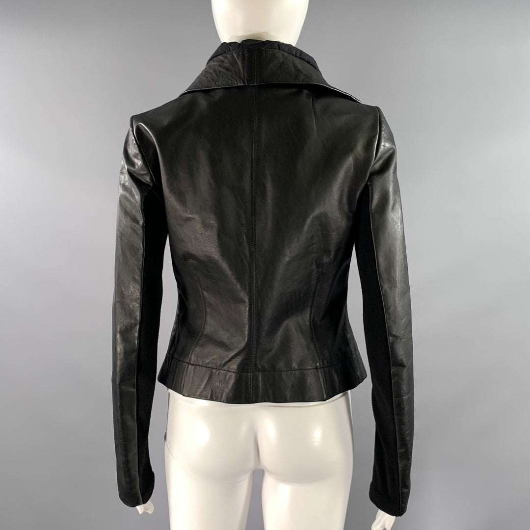 RICK OWENS Size 10 Black Leather Crackled Moto Racer Jacket