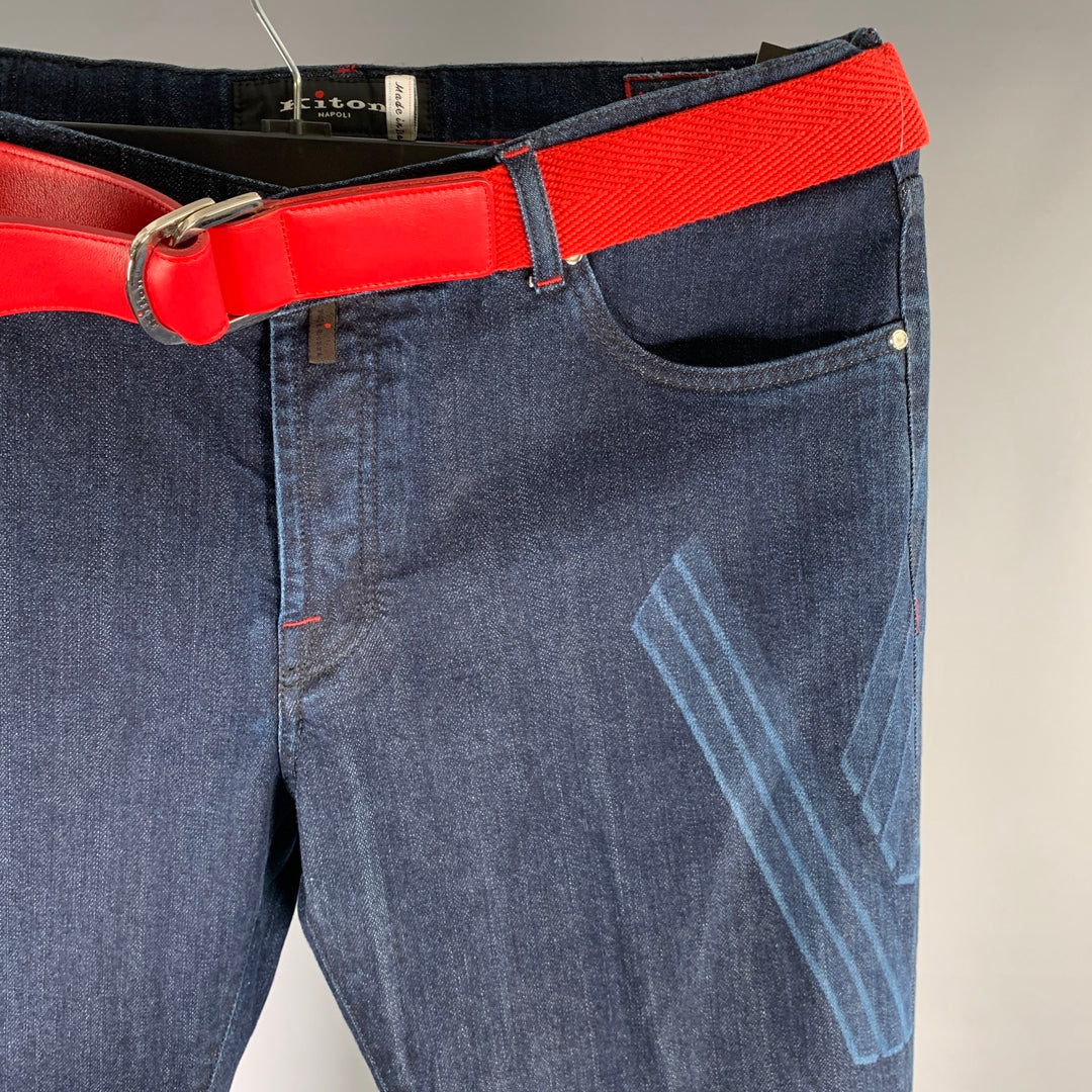 KITON Size 36 Navy Contrast Stitch Denim Straight Jeans