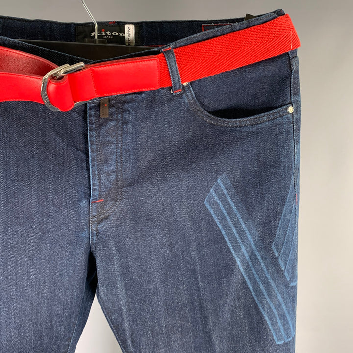 KITON Size 36 Navy Contrast Stitch Denim Straight Jeans