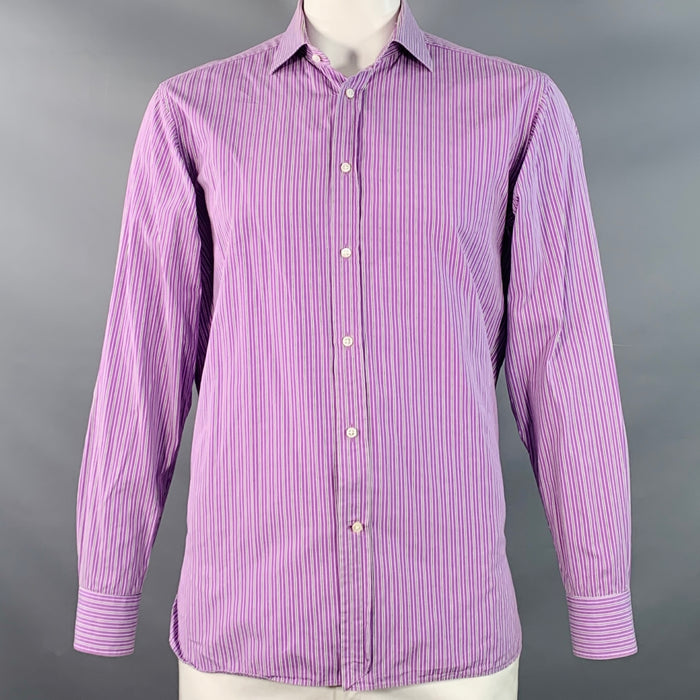 RALPH LAUREN Size L Purple Black White Stripe Cotton Long Sleeve Shirt
