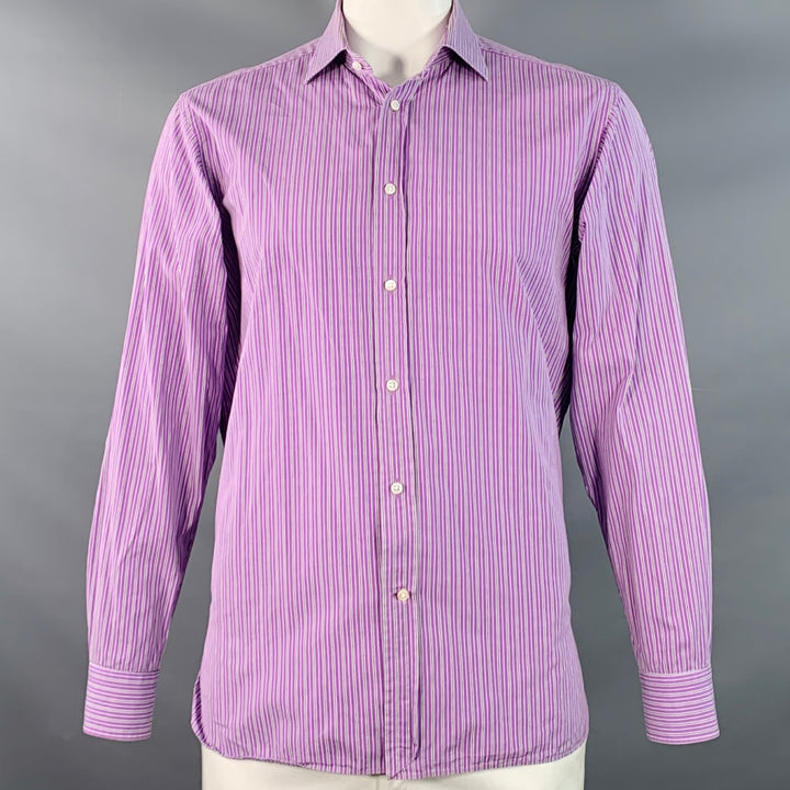RALPH LAUREN Size L Purple Black White Stripe Cotton Long Sleeve Shirt