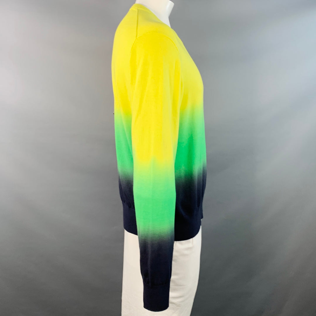 MR TURK Size XL Yellow Green Navy Ombre Cotton V-Neck Pullover