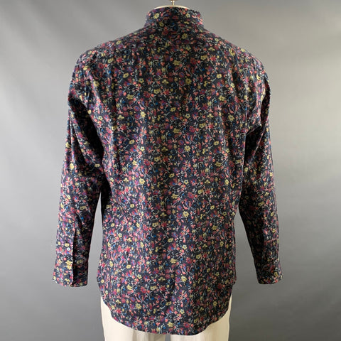 ETRO Size XL Navy Floral Cotton Button Down Long Sleeve Shirt
