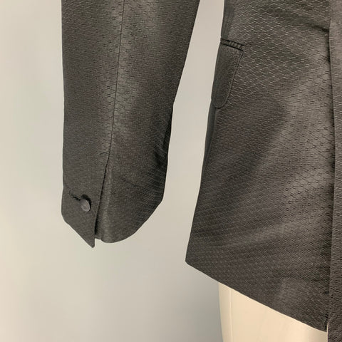 YVES SAINT LAURENT by Tom Ford Size 40 Black Textured Silk Notch Lapel Sport Coat