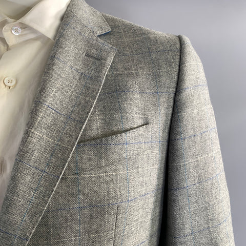 DUCHAMP Chest Size 40 Grey Blue & White Window Pane Wool Cashmere Sport Coat