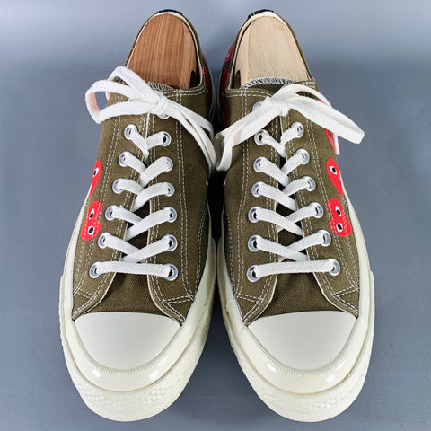 CONVERSE Size 10 Red Olive Hearts Canvas Sneakers