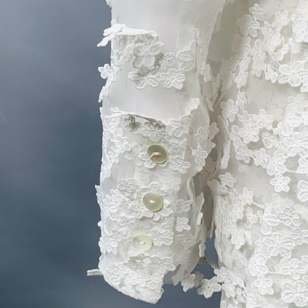 CYNTHIA ROWLEY Size M White Polyester Lace Peak Lapel Pantsuit