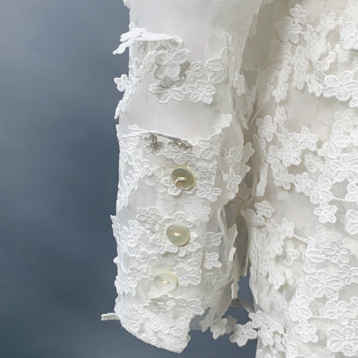 CYNTHIA ROWLEY Size M White Polyester Lace Peak Lapel Pantsuit