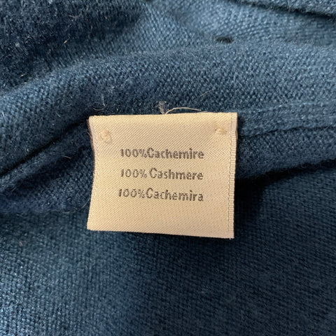 HERMES Size M Blue Ribbed Cashmere Quarter Zip Sweater