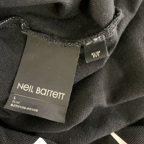NEIL BARRETT Size L Black White Graphic Cotton Slim Fit Polo