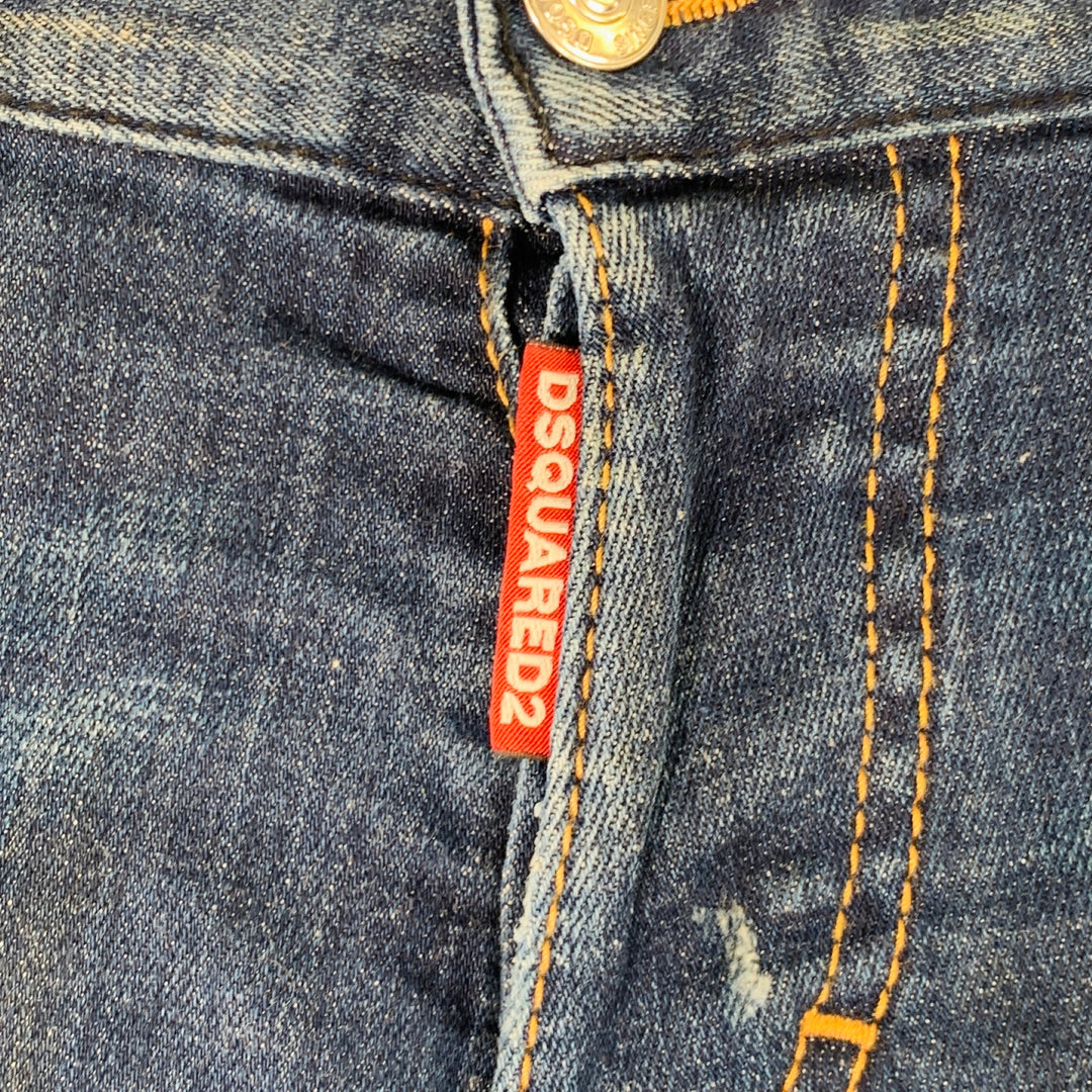DSQUARED2 Size 28 Blue White Paint Splatter Slim Button Fly Jeans