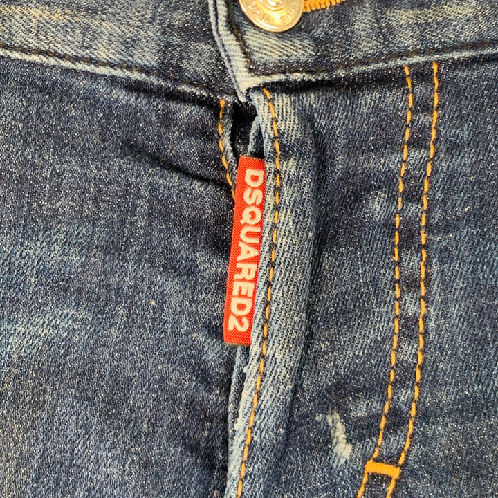 DSQUARED2 Size 28 Blue White Paint Splatter Slim Button Fly Jeans