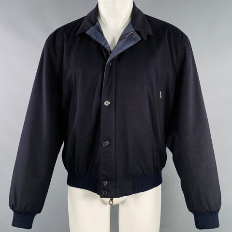 FACONNABLE Size M Navy Wool Bomber Zip Buttons Jacket