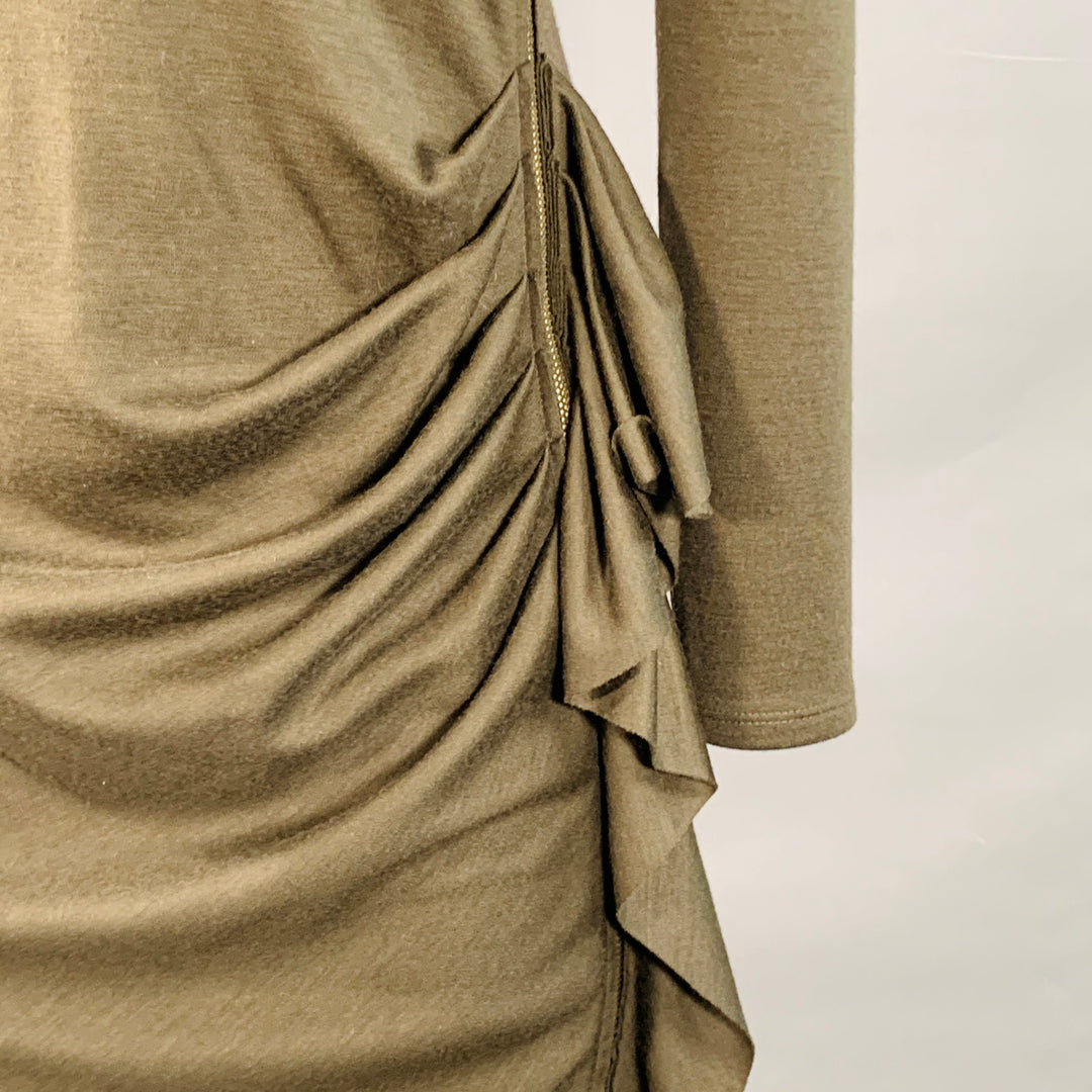JOSEPH Size S Olive Green Wool Gathered Side Zipper Midi Dress