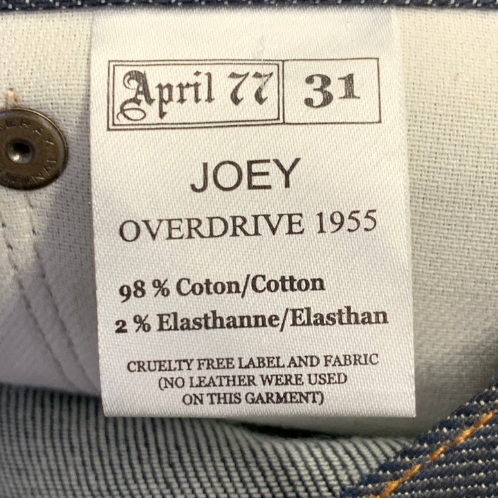 APRIL 77 Size 31 Joey Indigo Twill Cotton Blend Contrast Stitch Skinny Jeans