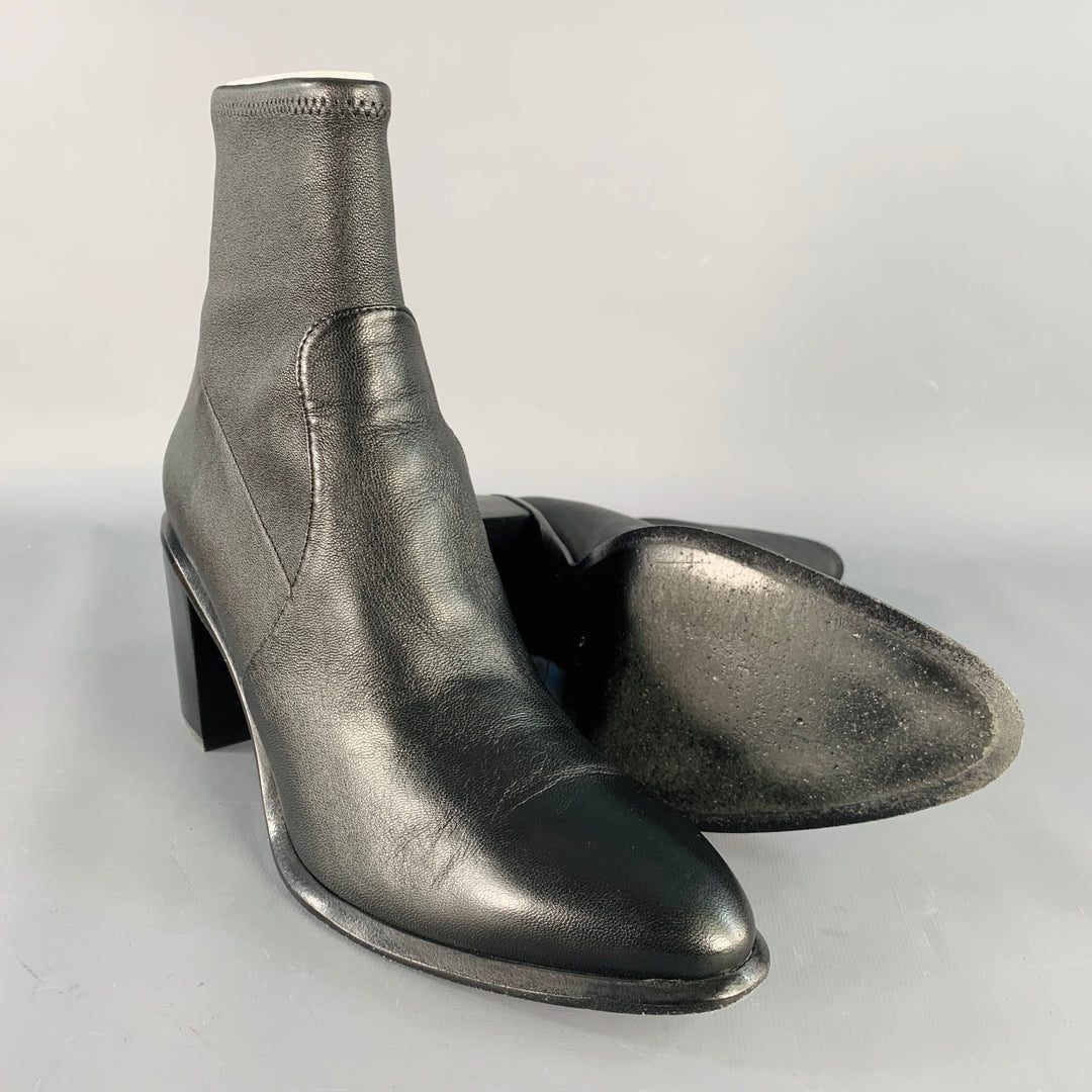 ALEXANDER WANG Size 11 Anna Black Lambskin Leather Stretch Cut Out Chunky Heel Boots