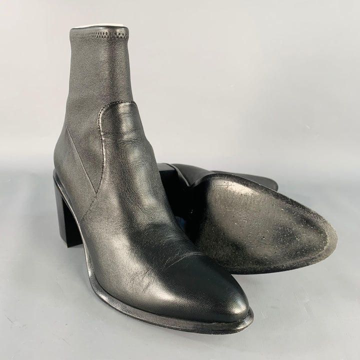 ALEXANDER WANG Size 11 Anna Black Lambskin Leather Stretch Cut Out Chunky Heel Boots