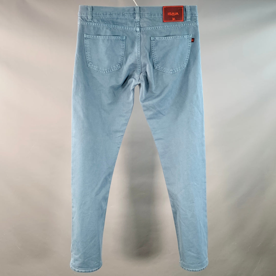 ISAIA Size 34 Blue Cotton Selvedge Twill Straight Button Fly Casual Pants