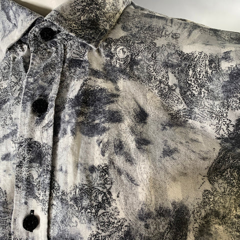 EIGHT X Size XL Grey Black Paisley Cotton Button Down Long Sleeve Shirt