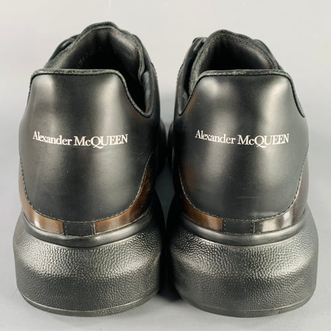 ALEXANDER MCQUEEN Size 11 Black Brown Shimmery Leather Chunky Sole Sneakers