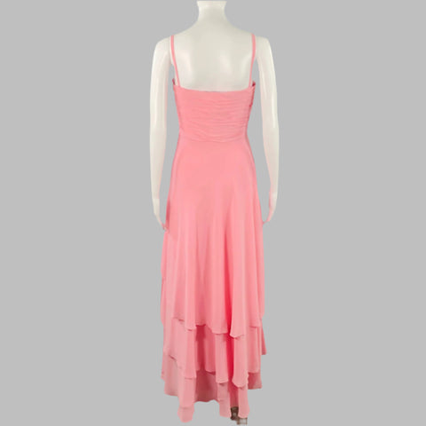 Robe de Soirée Superposée Froncée en Soie Rose Dorée ESCADA COUTURE Taille 2