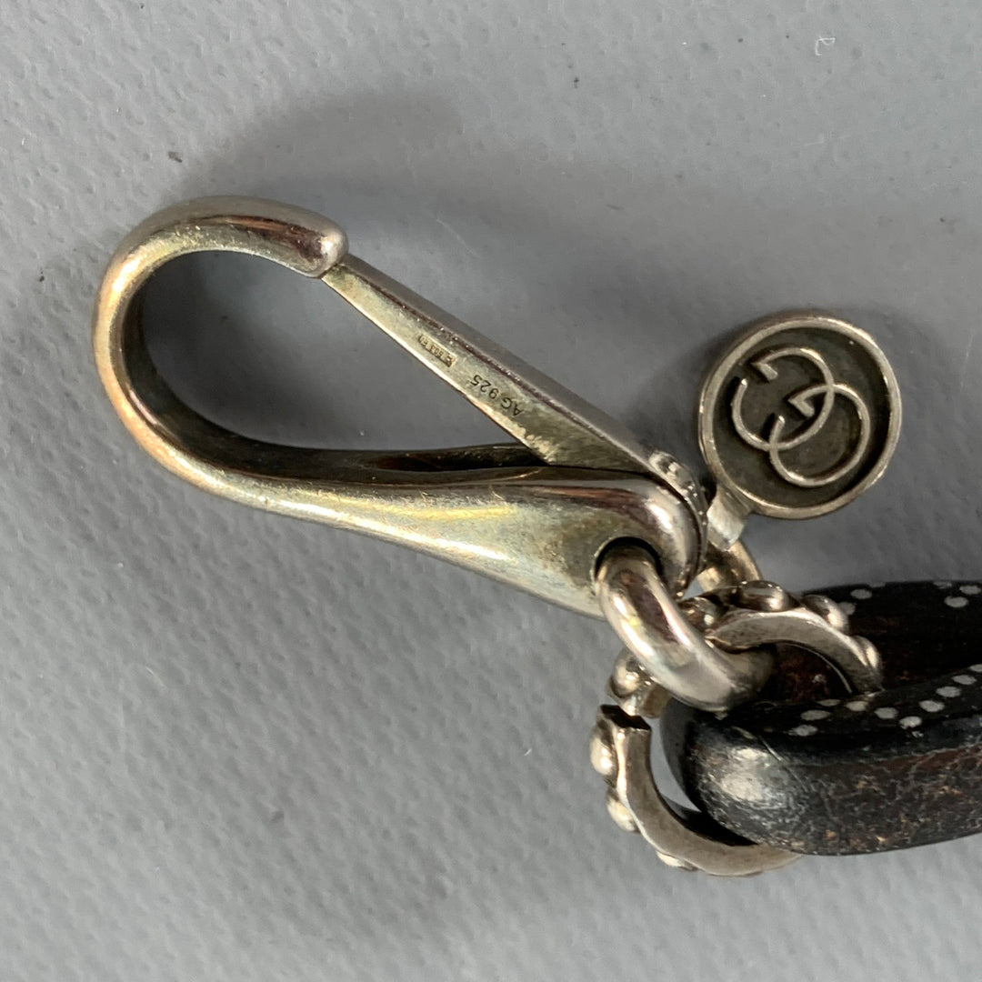 GUCCI Brown Silver Dots Leather Sterling Silver Clasp Bracelet