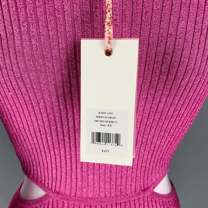 LOVESHACKFANCY Size XS Pink Viscose Ribbed Cutout Dress