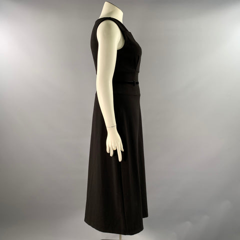 DONNA KARAN Size 6 Black Polyester Blend Sheath Mid-Calf Dress