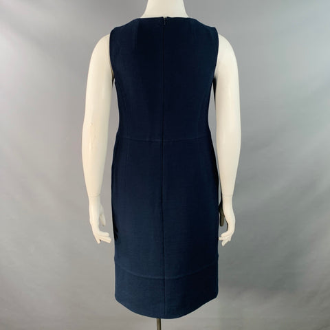 AKRIS Size 12 Navy Wool Crepe Sleeveless Knee Length Sheath Dress