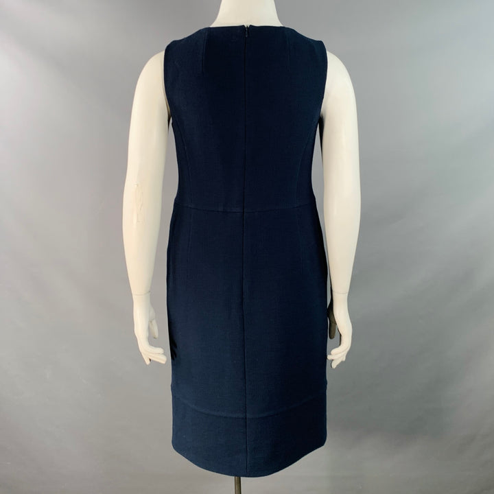 AKRIS Size 12 Navy Wool Crepe Sleeveless Knee Length Sheath Dress