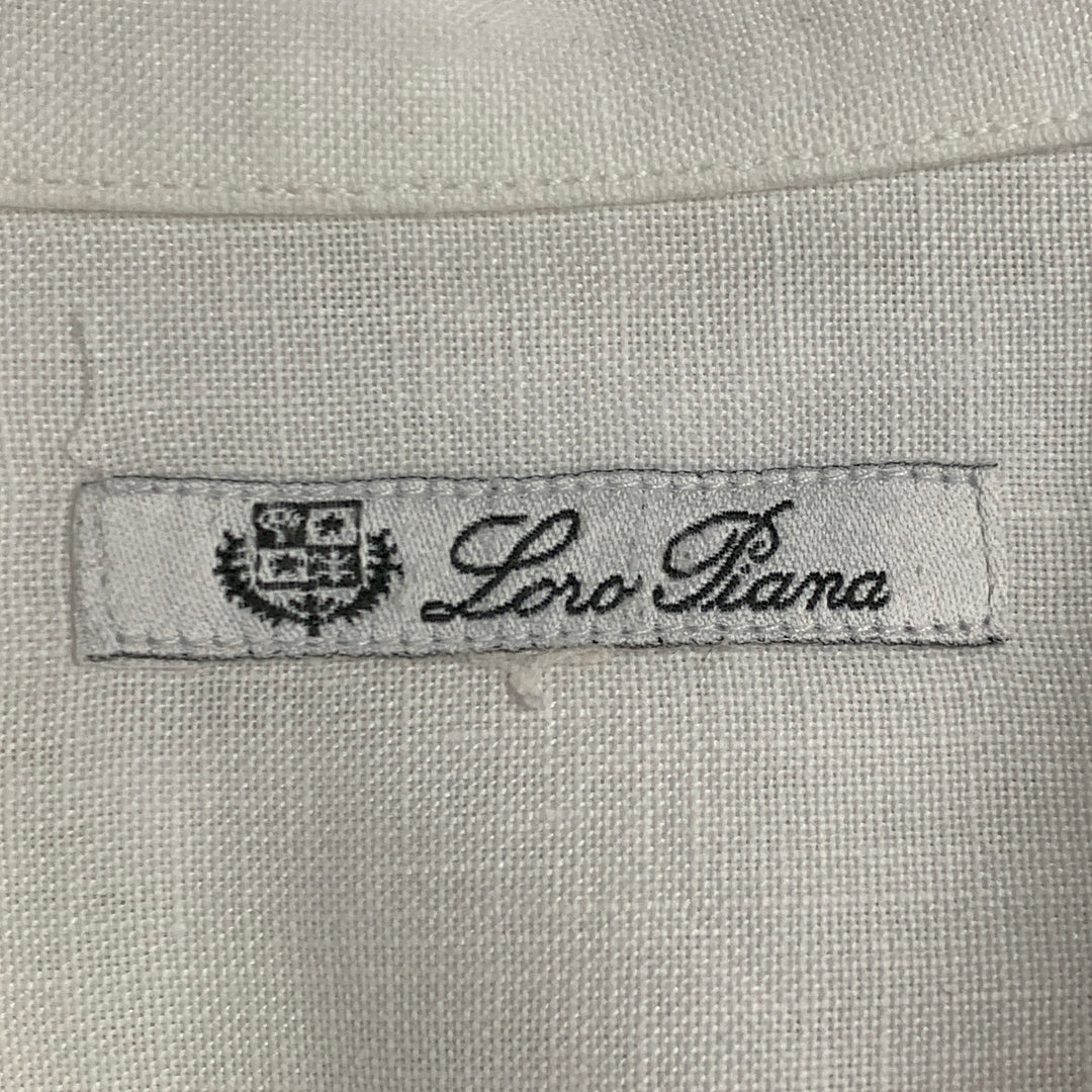LORO PIANA Size L White Linen One Pocket Long Sleeve Shirt