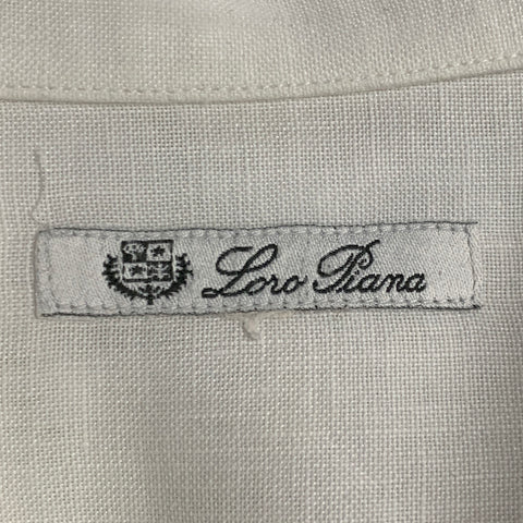 LORO PIANA Size L White Linen One Pocket Long Sleeve Shirt