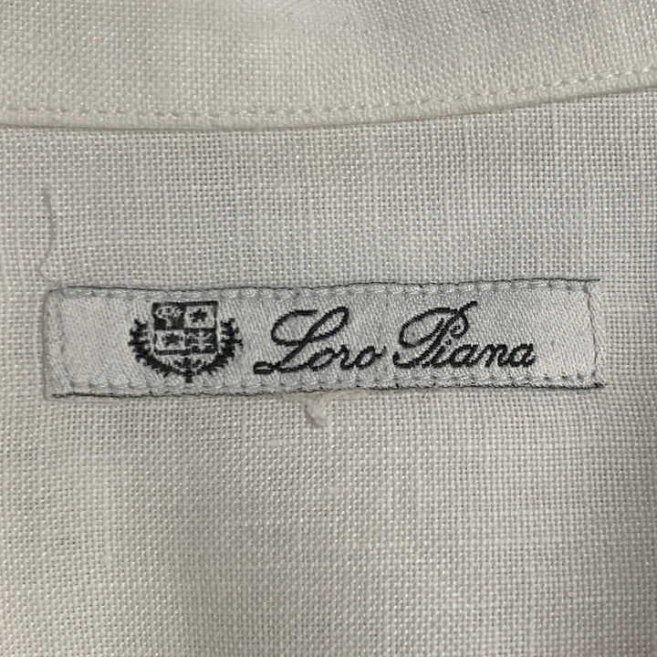 LORO PIANA Size L White Linen One Pocket Long Sleeve Shirt