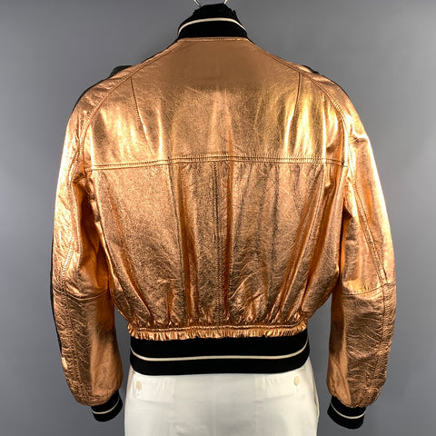 HAIDER ACKERMANN Size L Black Copper Metallic Leather Zip Up Jacket