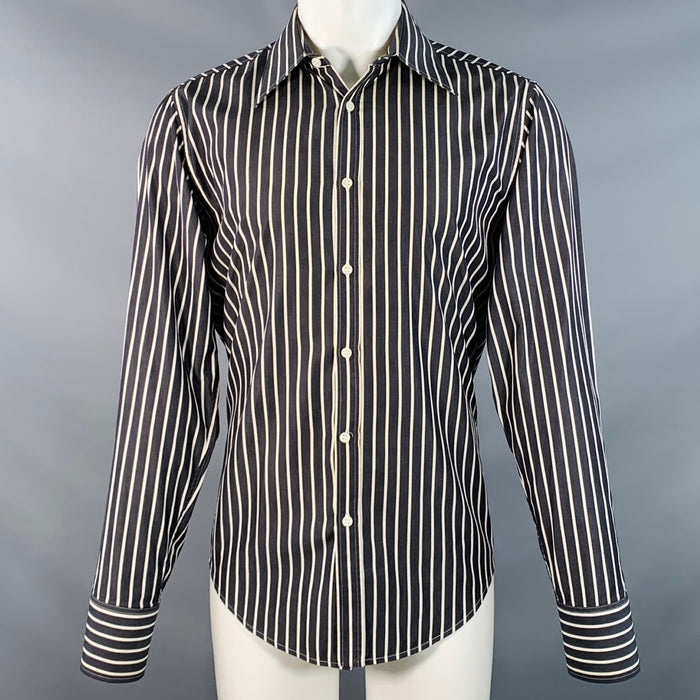 YVES SAINT LAURENT by TOM FORD Size M White Charcoal Grey Stripe Cotton Long Sleeve Shirt