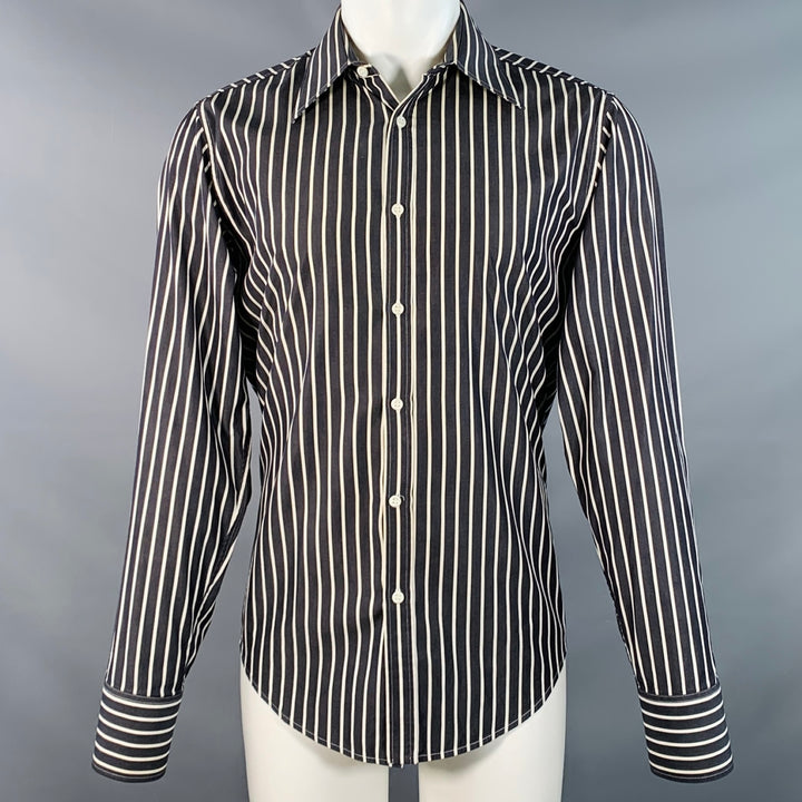 YVES SAINT LAURENT by TOM FORD Size M White Charcoal Grey Stripe Cotton Long Sleeve Shirt