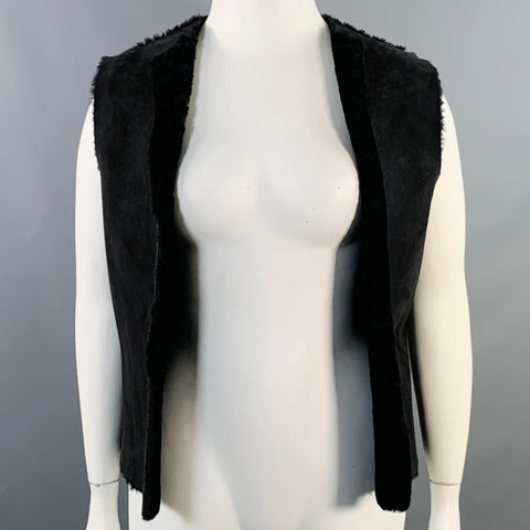 STRENESSE Size L Black Suede Open Front Vest