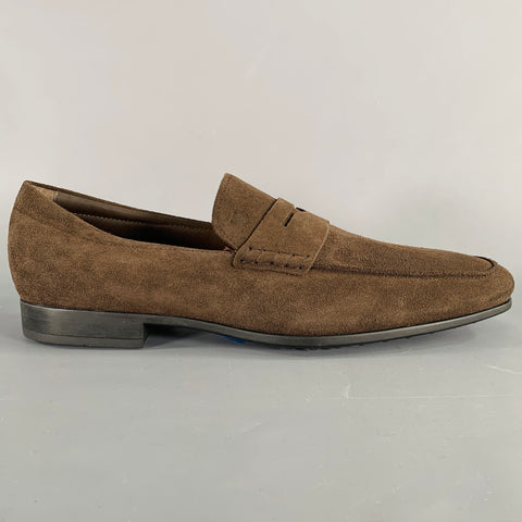 TOD'S Size 10.5 Dark Brown Suede Penny Slip On Loafers