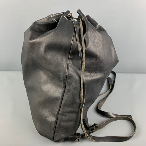 UMA WANG Black Contrast Stitch Leather Oversized Backpack