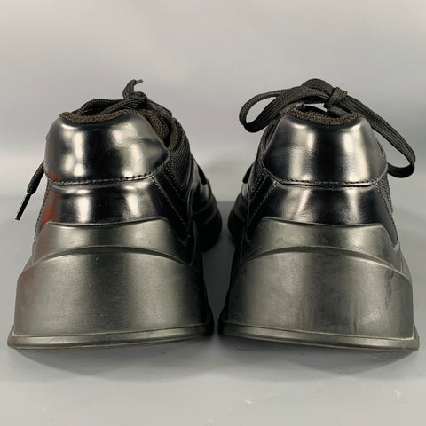 PRADA Size 7.5 Black Mesh Leather Sneakers