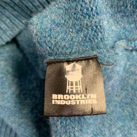 BROOKLYN INDUSTRIES Size L Blue Grey Knit Lambswool Half Placket Sweater