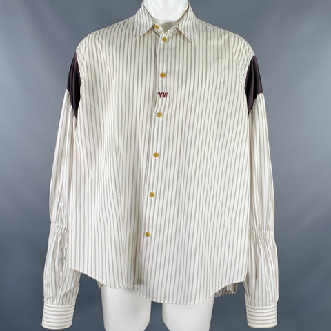 VIVIENNE WESTWOOD Size 36 White Brown Stripe Cotton Oversized Long Sleeve Shirt